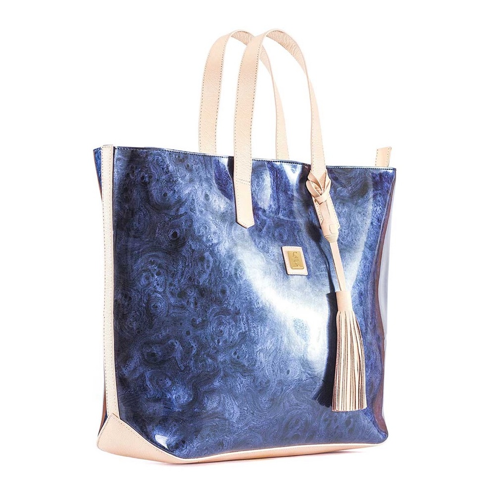Blue Marble PVC w/Leather straps, bottom & tassel!